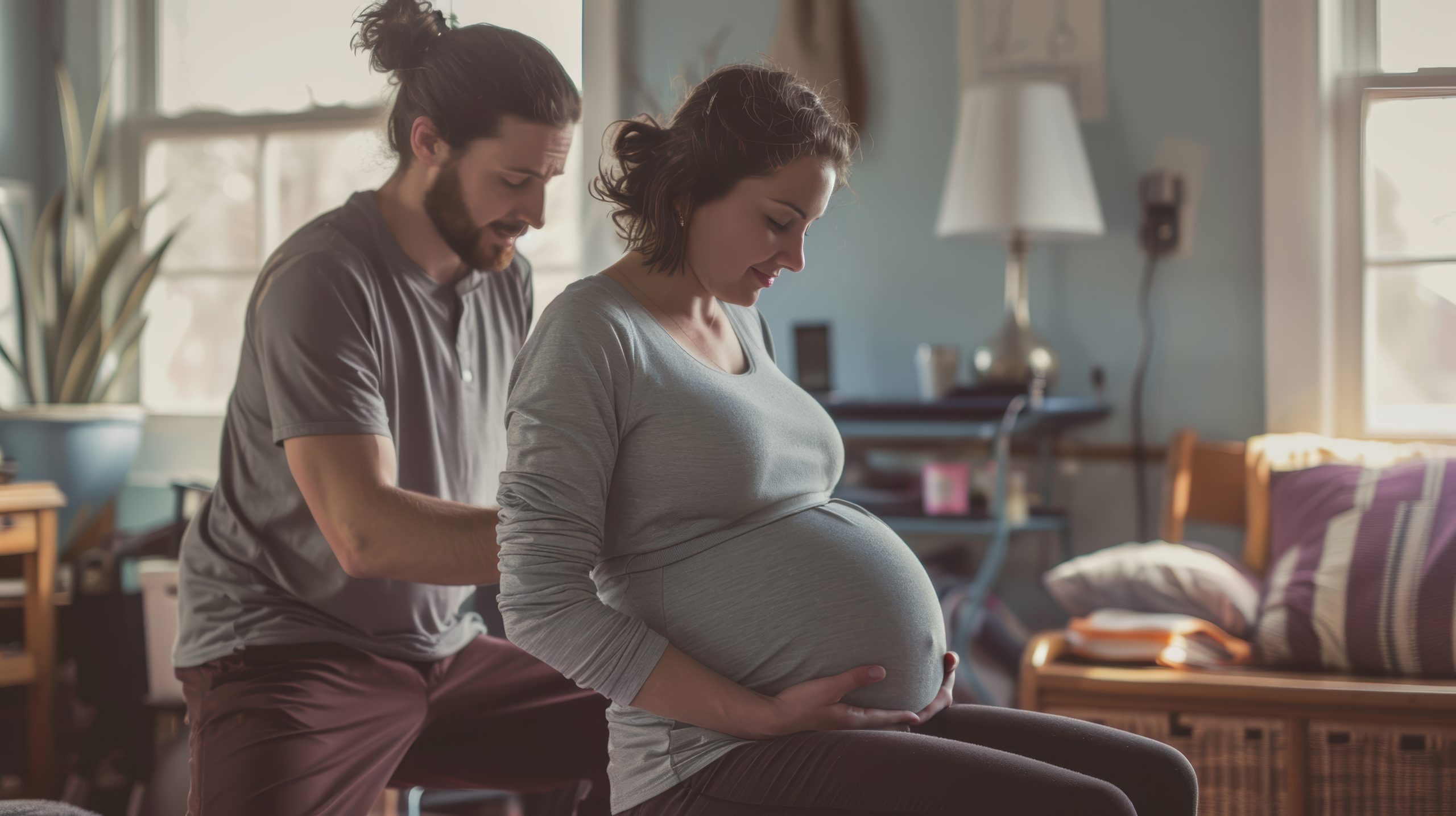 pregnant lady having her back rubbed by her partner