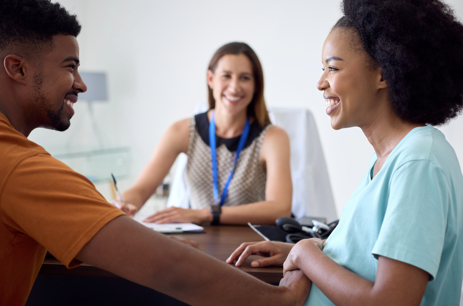 pregnant couple at antenatal appointment
